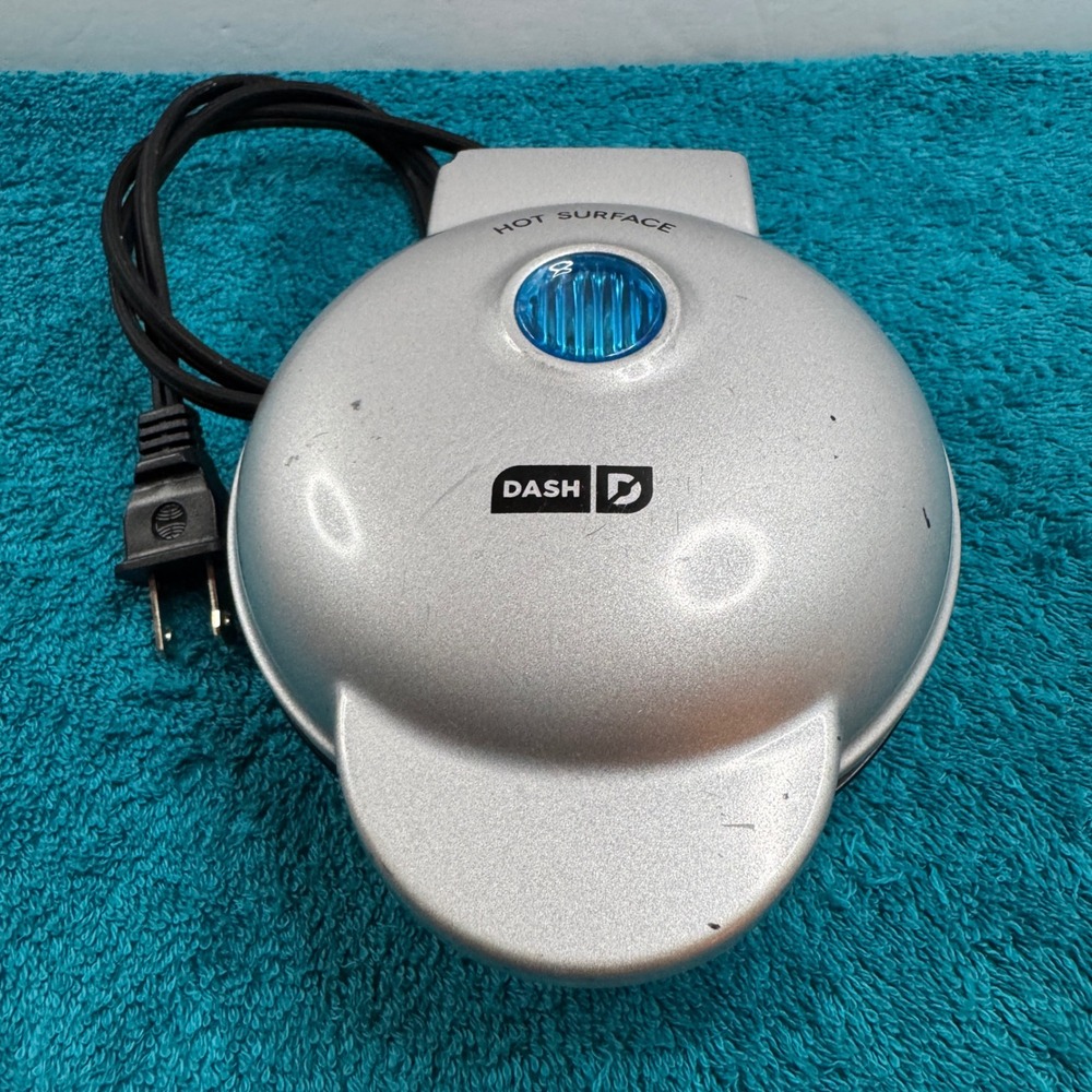 Dash Mini Waffle Maker Silver Non-Stick Electric Round Waffle Iron Machine